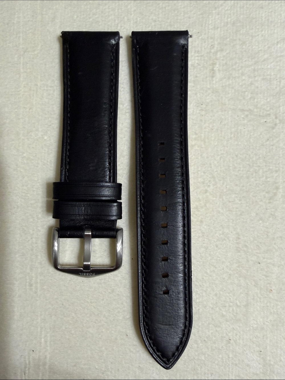 22mm Fossil Black Leather Watch Strap with Silver Buckle